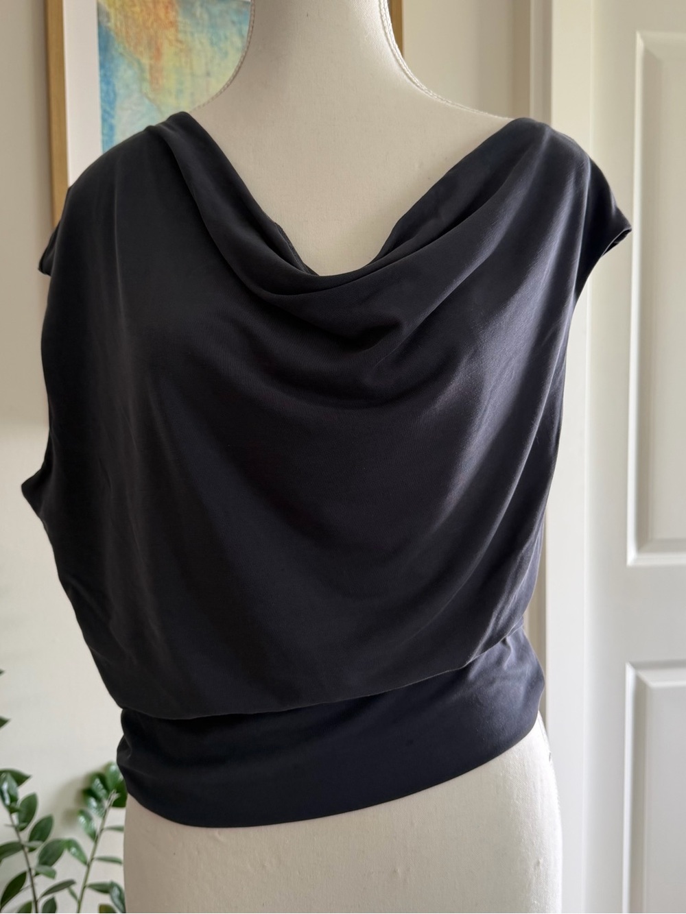 Garage Dark Gray Cowl Neck Top Size L/G Modal Blend Sleeveless Blouse